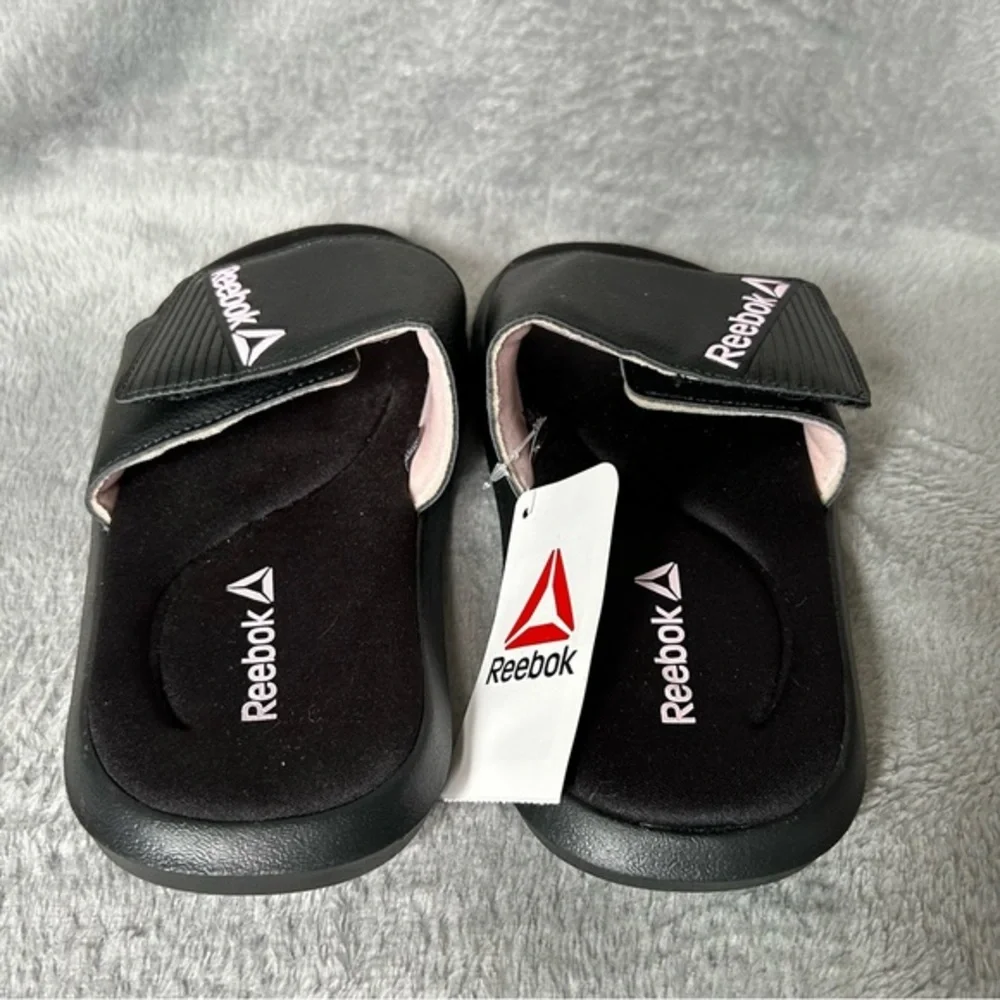 Reebok Slides Girls Size 4 Black‎ Slip On Sandals Memory Foam Lightweight…